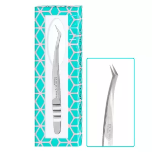Shop IOLITE fiber tip tweezers for eyelash extensions. 75° volume lash tweezer with precision grip, perfect for mega volume & Russian lash fans.